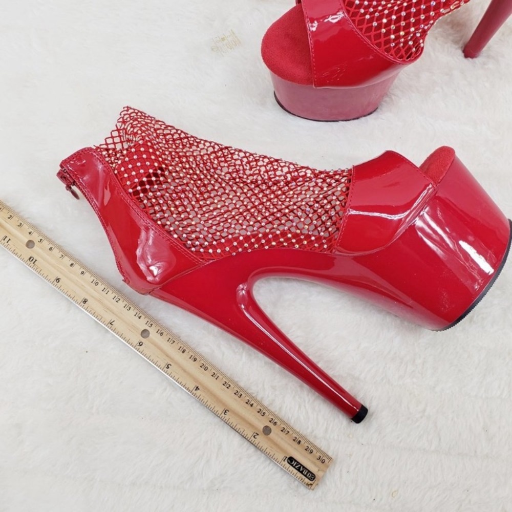 Red Rhinestone Shoes Mesh High Heel Platform Booties Adore-765RM Shootie Sandal